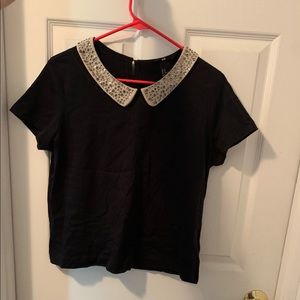 H & M black top with sparkly peter pan collar